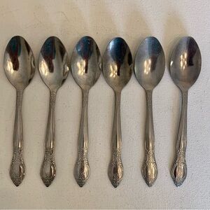 6 Gibson TREASURE Stainless Steel Teaspoons Spoons Flatware Floral Flowers 6"